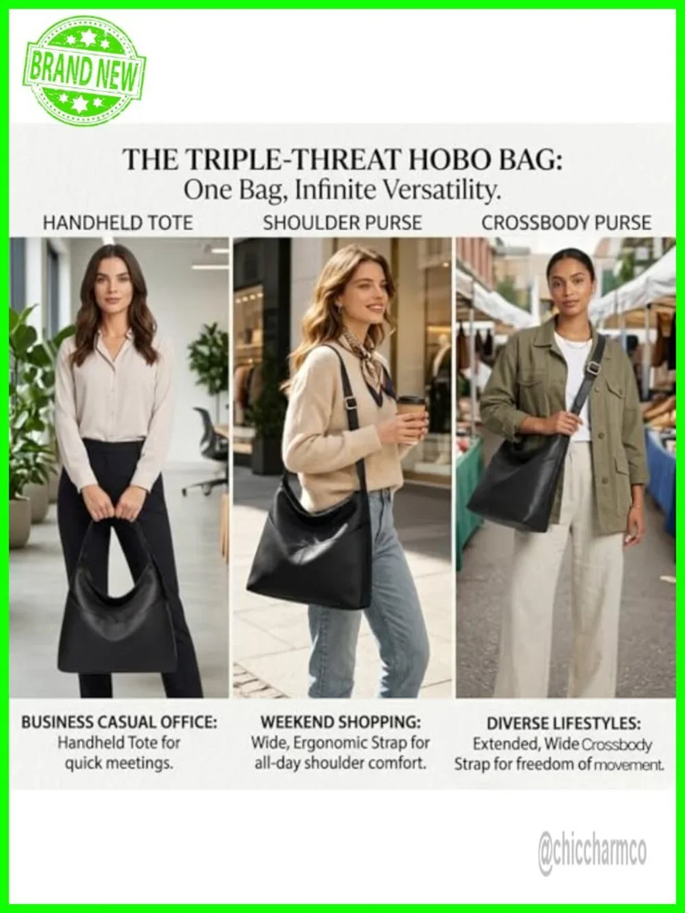 Large Slouchy Vegan Leather Hobo Bag Shoulder Crossbody Tote Work Travel